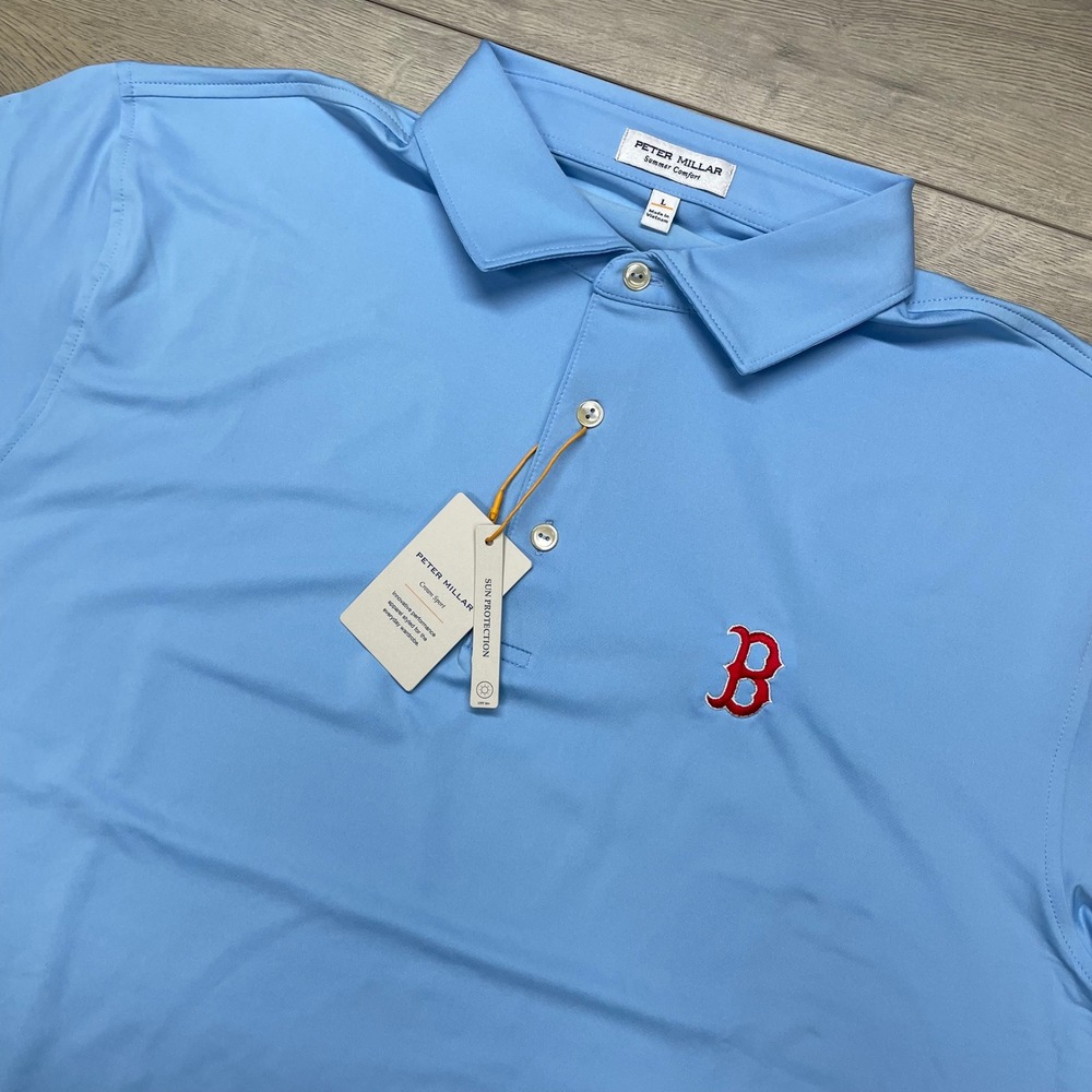 Peter Millar Polo Summer Comfort Shirt Men L Blue Boston Red Sox ME0EK01S